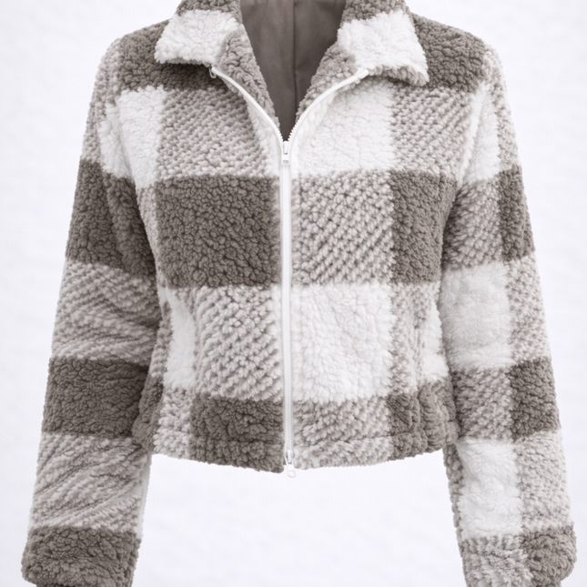 Chaqueta de mujer Teddy a cuadros Sherpa